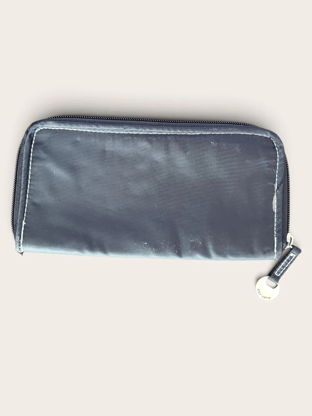 Travelon Black Zip Wallet with Pink & Yellow Daisy Stitching